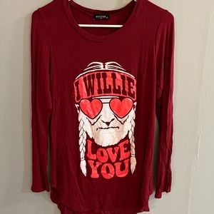I willie love you burgundy long sleeve